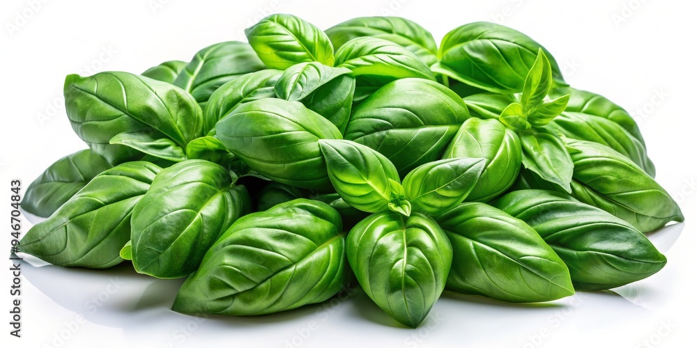 Fresh Basil Leaves Close-up on White Background, basil, herb, leaf, green Fresh Basil Leaves Close-up on White Background, basil, herb, leaf, green