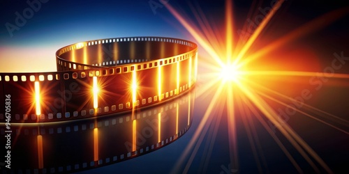 Golden Filmstrip Under Spotlight, Film, Cinema, Movie photo