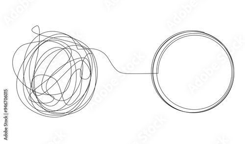 relief from stress illustration. psychology abstract conceptual art. life education concept. from chaos, problems, conflict, confusion, mess to order, solution, harmony and answer