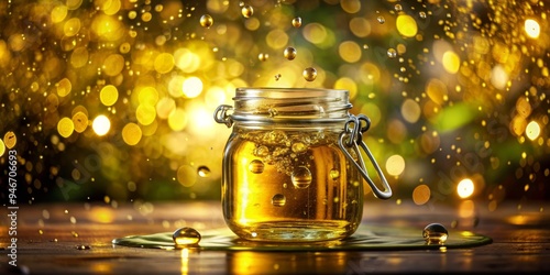 Golden Liquid in Jar with B...