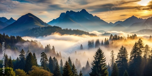 Golden Sunrise Over Misty M...