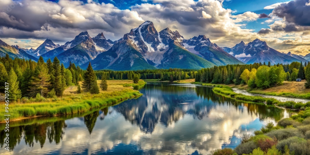 Grand Teton Reflections in a Serene River, Landscape Photography, Mountains, Water, Sky, Wyoming, Grand Teton National Park Grand Teton Reflections in a Serene River, Landscape Photography, Mountains, Water, Sky, Wyoming, Grand Teton National Park