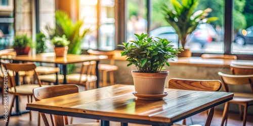 Green Plant on Wooden Table...