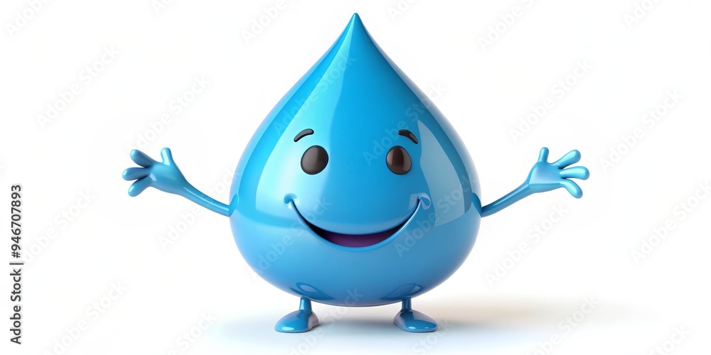 Happy Blue Water Drop Character 3D Render, 3D Model, Water, water drop, cartoon, character, 3d rendering Happy Blue Water Drop Character 3D Render, 3D Model, Water, water drop, cartoon, character, 3d rendering