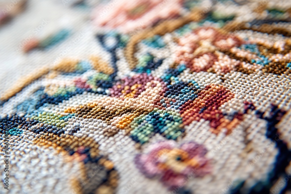 Close-up of colorful cross-stitch embroidery. Close-up of colorful cross-stitch embroidery.