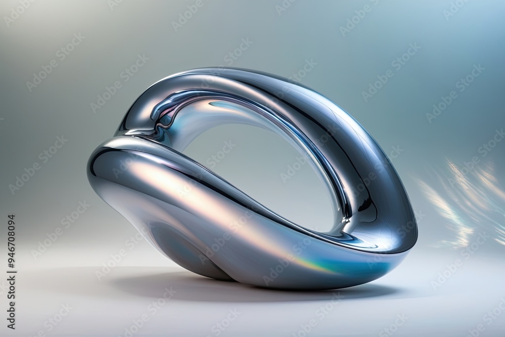 Hypnotic 3D Metallic Shape with Undulating Flow and Serene Gradient Background Hypnotic 3D Metallic Shape with Undulating Flow and Serene Gradient Background