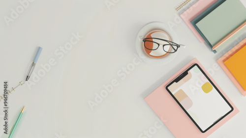 Colorful Minimalist Flat Lay for Online School Studies photo