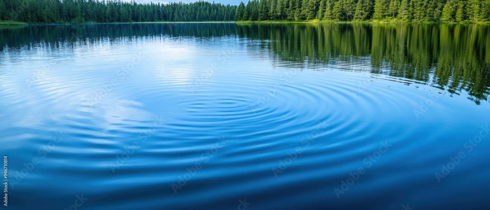 Ripples on a Calm Lake Reflecting a Line of Trees Ripples on a Calm Lake Reflecting a Line of Trees