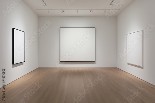 Spacious Bright Gallery with Minimalist Design Featuring Empty White Canvas