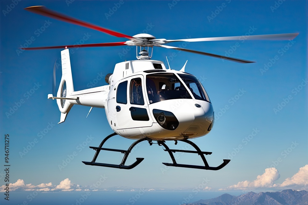 Luxury White Helicopter Twirling in Clear Blue Skies Experience Tourism and Airborne Adventure in Stunning 3D Visuals Luxury White Helicopter Twirling in Clear Blue Skies Experience Tourism and Airborne Adventure in Stunning 3D Visuals
