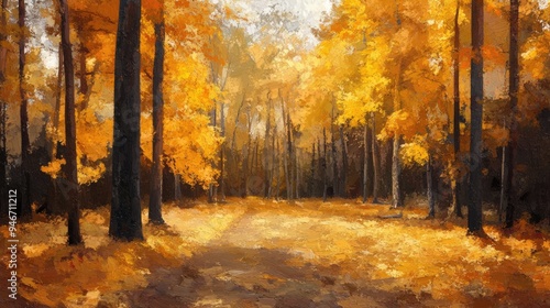 Autumnal forest landscape in an impressionist style suitable for home decor oil painting artwork