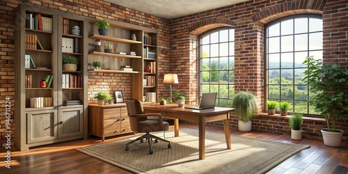Modern Home Office with Bri...