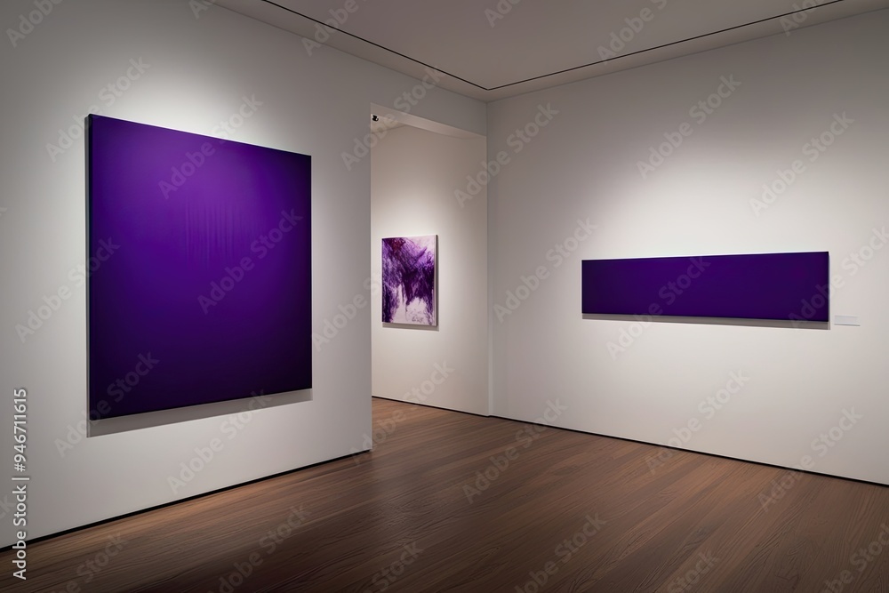 Vibrant Purple Artwork Showcased in a Modern Minimalist Gallery Vibrant Purple Artwork Showcased in a Modern Minimalist Gallery