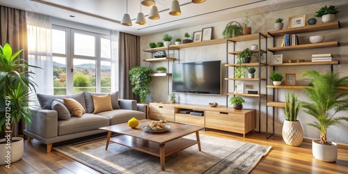 Modern Living Room with Woo...
