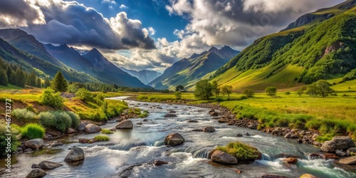Mountain River Landscape wi...