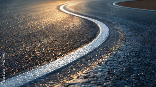 Wallpaper Mural Sharply turning asphalt road, marked by crisp white lines. Torontodigital.ca
