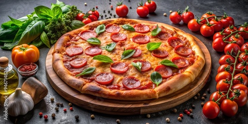 Pepperoni Pizza on Wooden B...