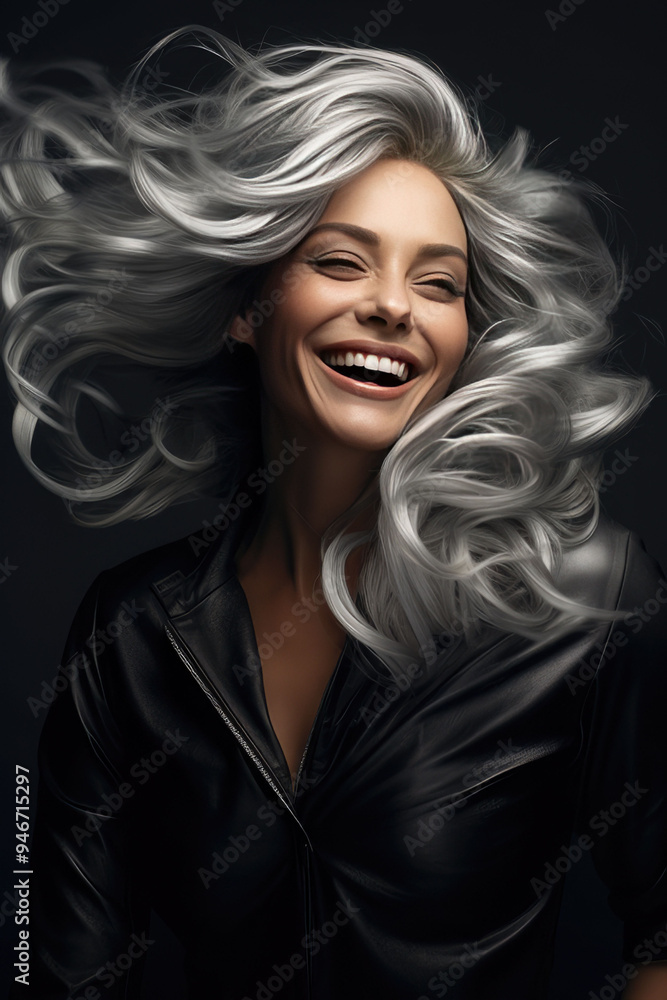 a beautiful woman with gray hair happy and smiling a beautiful woman with gray hair happy and smiling