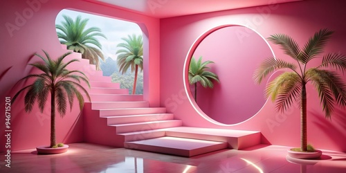 Pink Paradise with Palm Tre...