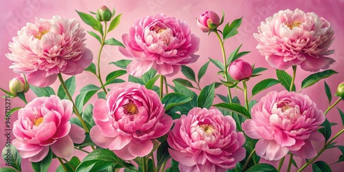 Pink Peonies with Green Lea...
