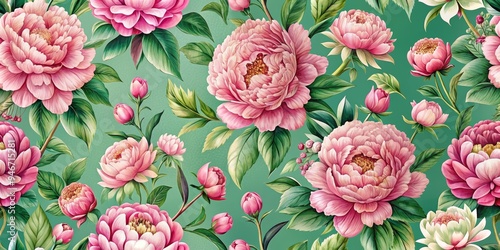 Pink Peony Floral Seamless ...