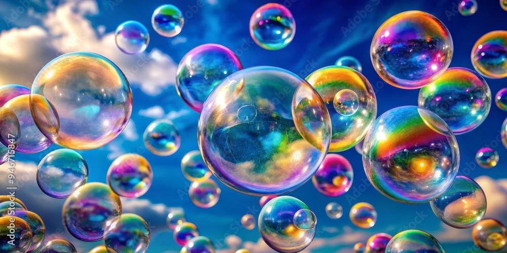 Rainbow Bubbles Floating in a Blue Sky, Soap Bubbles, Blowing Bubbles, Sky Photography Rainbow Bubbles Floating in a Blue Sky, Soap Bubbles, Blowing Bubbles, Sky Photography