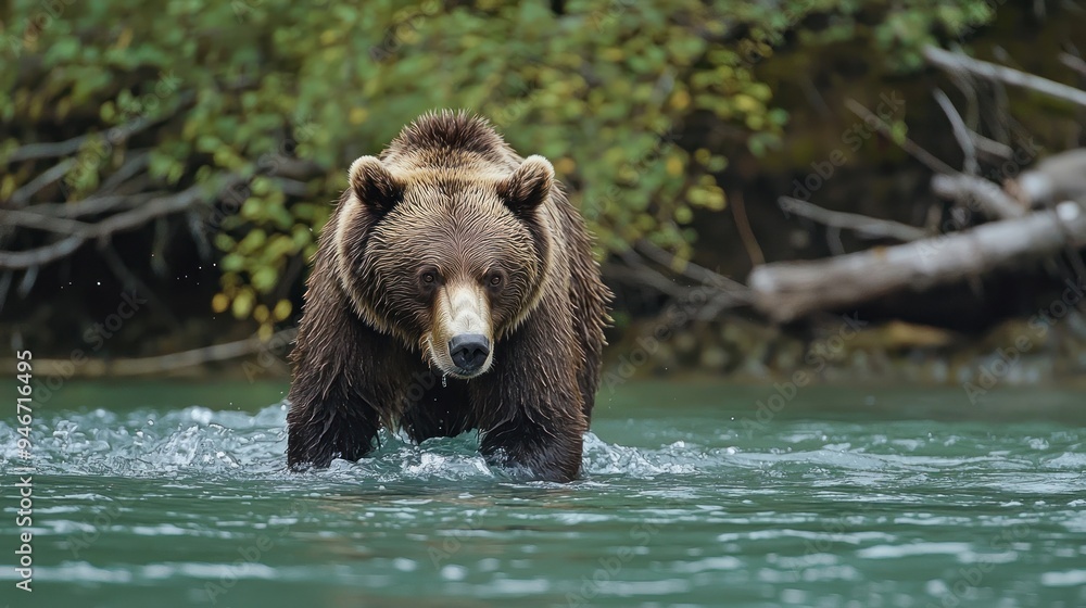 Grizzly Bear Wading Through a River Grizzly Bear Wading Through a River