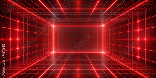 Red Neon Grid Room, 3D, Abs...