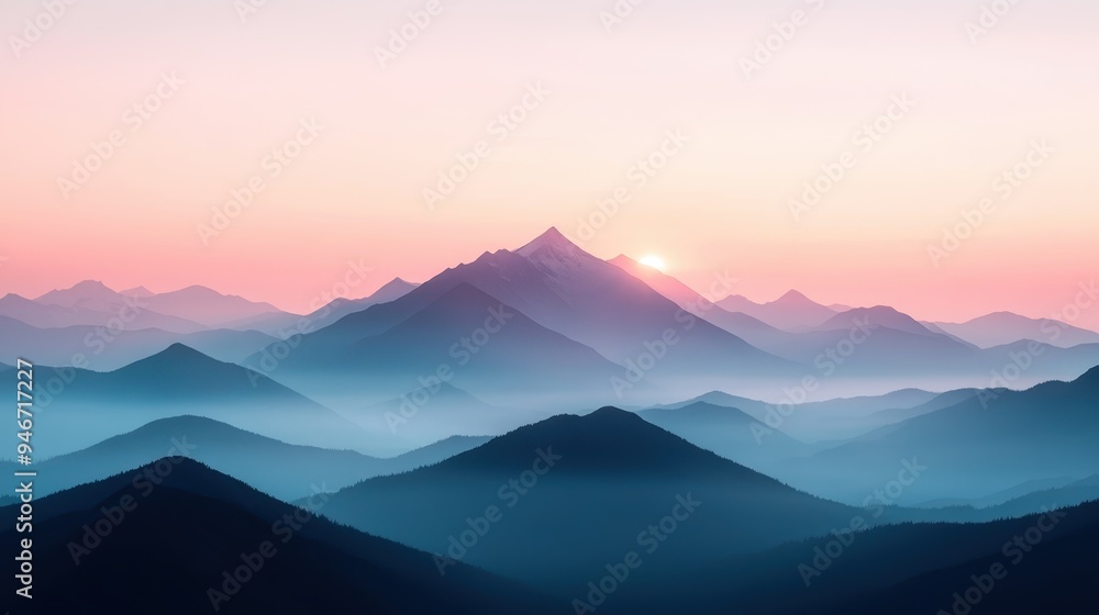 The image depicts a breathtaking sunrise over misty mountains, with soft pastel colors painting the sky and the peaks, symbolizing a new beginning and tranquility. The image depicts a breathtaking sunrise over misty mountains, with soft pastel colors painting the sky and the peaks, symbolizing a new beginning and tranquility.