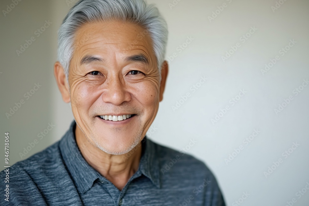 Portrait of a smiling senior Asian man in casual attire isolated on white background Portrait of a smiling senior Asian man in casual attire isolated on white background