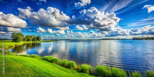 Serene Lake with Lush Green...