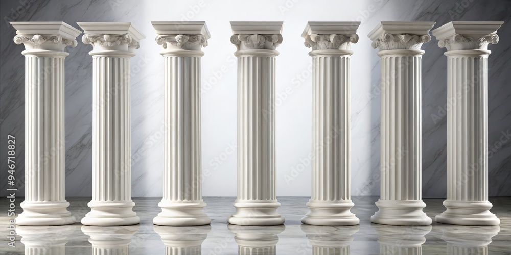 Six White Columns on Marble Floor, 3D Render, Architecture, Interior Design, Marble, Column, 3D Six White Columns on Marble Floor, 3D Render, Architecture, Interior Design, Marble, Column, 3D