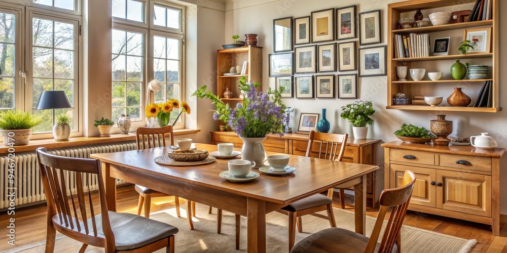 Sunlit Dining Room with Wood Accents and Floral Touches, sunlit dining room, wood accents, floral decor, ,dining room, interior design Sunlit Dining Room with Wood Accents and Floral Touches, sunlit dining room, wood accents, floral decor, ,dining room, interior design
