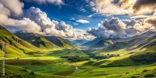 Sunlit Valley Beneath Majes...