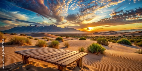 Sunset Serene Wooden Bench ...