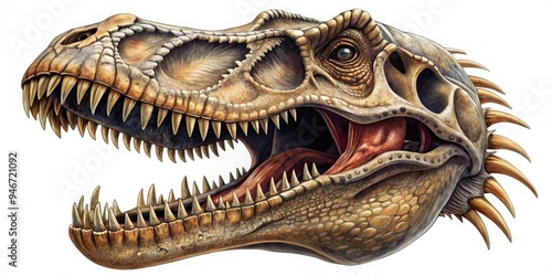 T-Rex Skull Watercolor Illustration, Dinosaur, Skull, Paleontology