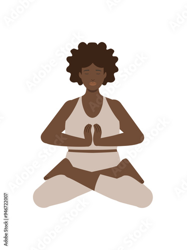 Illustration of a brown body positive woman doing a yoga pose