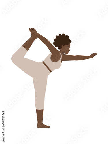 Illustration of a brown body positive woman doing a yoga pose