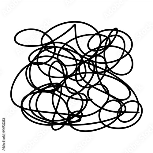 Scribble chaotic thin line. Doodle chaotic line, curls, swirl, twirl, thread, flourishes, chaotic lines. Simple vintage chaotic doodle line element isolated on white background Hand drawn doodle line