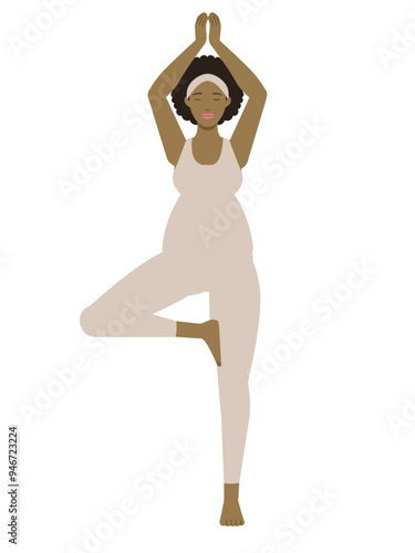 Illustration of a brown pregnant woman doing a yoga pose