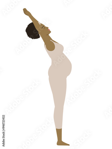 Illustration of a brown pregnant woman doing a yoga pose