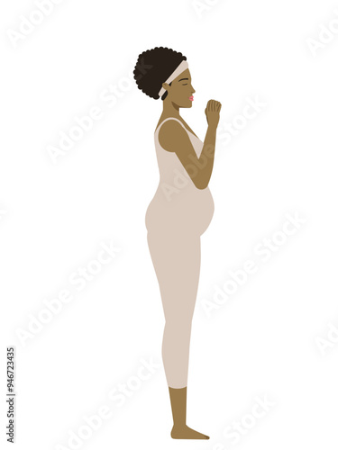 Illustration of a brown pregnant woman doing a yoga pose