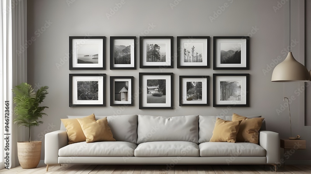 Photo frame on wall (3d rendering) Photo frame on wall (3d rendering)