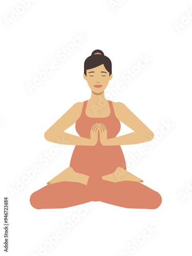 Illustration of a white pregnant woman doing a yoga pose