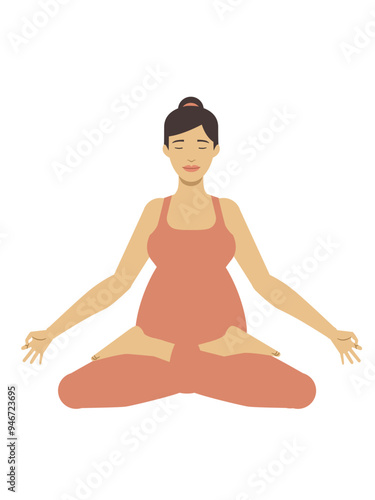 Illustration of a white pregnant woman doing a yoga pose
