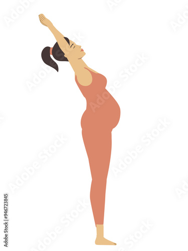 Illustration of a white pregnant woman doing a yoga pose