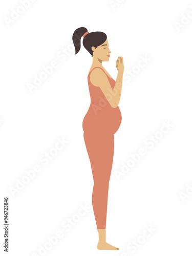 Illustration of a white pregnant woman doing a yoga pose