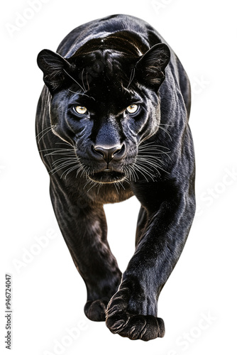 A black panther is depicted sneaking, with its sleek body and intense gaze