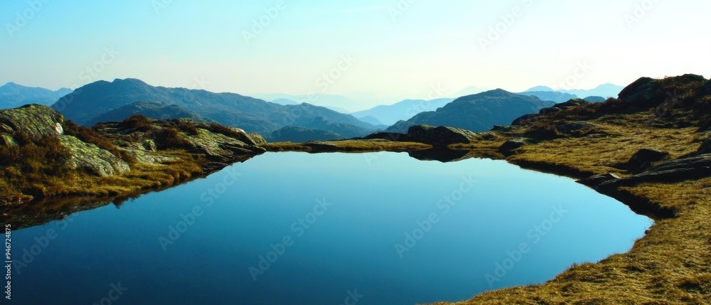 A Still Mountain Lake Reflecting the Blue Sky A Still Mountain Lake Reflecting the Blue Sky
