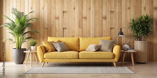 Yellow Sofa in Front of Woo...